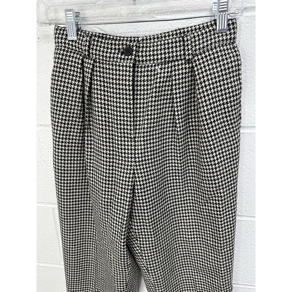VTG Carlisle Sport Houndstooth Wool Pleated Dress Pants‎ Black White Tapered / 4